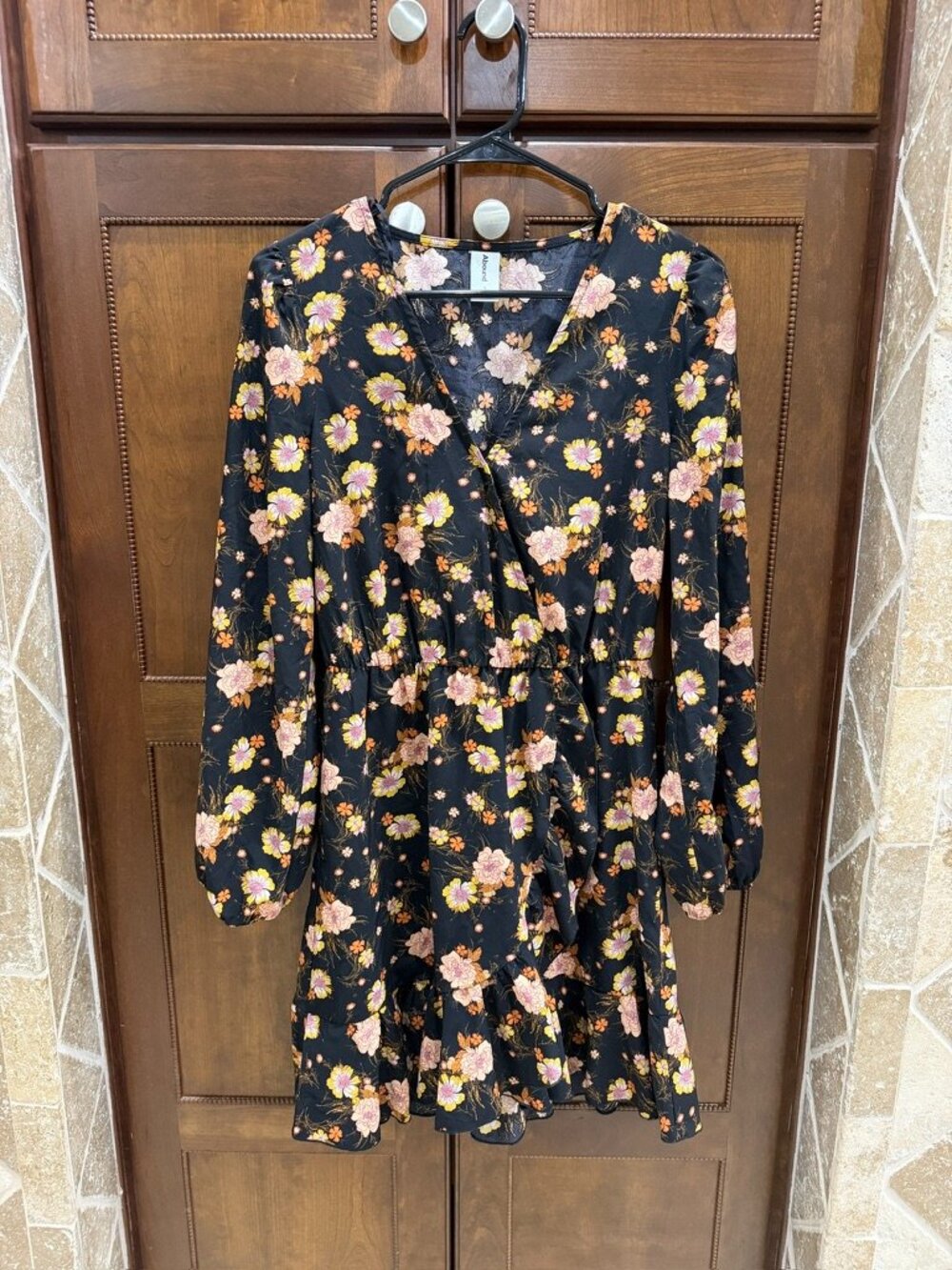 Black Floral Wrap Dress